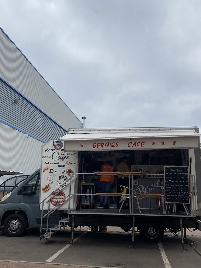 The Bernie's trailer with its serving hatch open